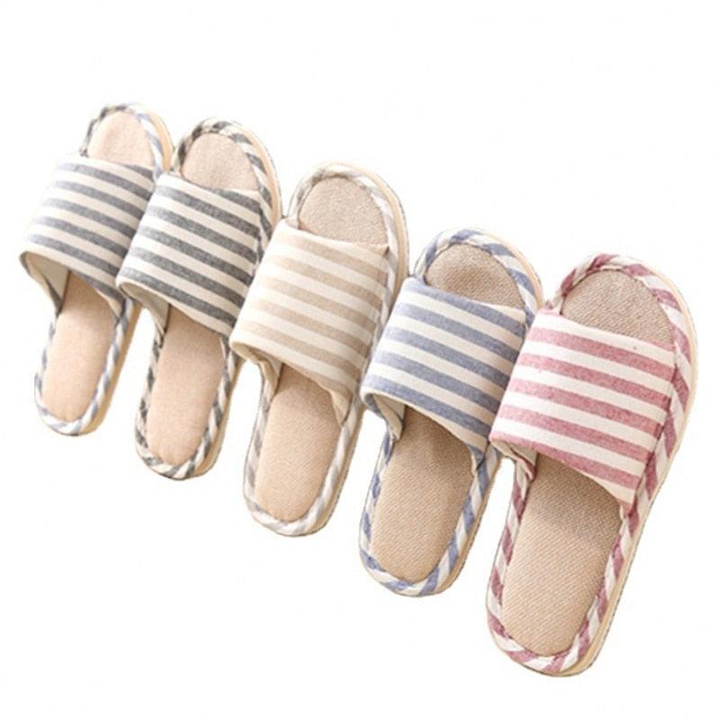 Women Indoor Slippers Flat Shoes Spring Autumn Linen Flip Flops Home Slippers Comfortable Memory Foam Slippers Lining Slip-On Lightweight Durable House Shoes Stevvex