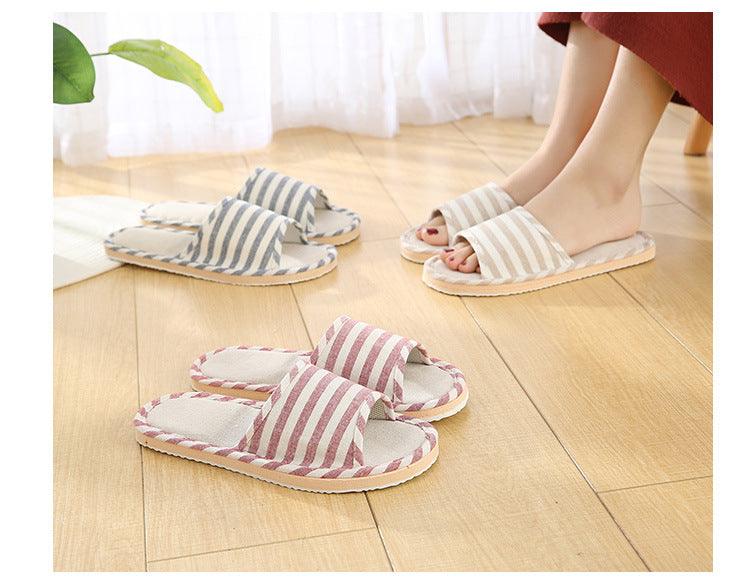 Women Indoor Slippers Flat Shoes Spring Autumn Linen Flip Flops Home Slippers Comfortable Memory Foam Slippers Lining Slip-On Lightweight Durable House Shoes Stevvex