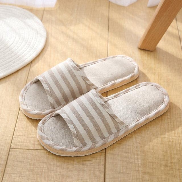 Women Indoor Slippers Flat Shoes Spring Autumn Linen Flip Flops Home Slippers Comfortable Memory Foam Slippers Lining Slip-On Lightweight Durable House Shoes Stevvex