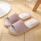 Women Indoor Slippers Flat Shoes Spring Autumn Linen Flip Flops Home Slippers Comfortable Memory Foam Slippers Lining Slip-On Lightweight Durable House Shoes Stevvex