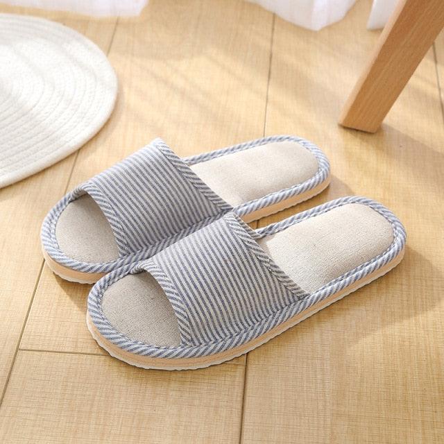 Women Indoor Slippers Flat Shoes Spring Autumn Linen Flip Flops Home Slippers Comfortable Memory Foam Slippers Lining Slip-On Lightweight Durable House Shoes Stevvex