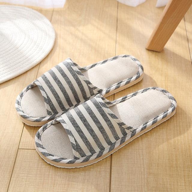 Women Indoor Slippers Flat Shoes Spring Autumn Linen Flip Flops Home Slippers Comfortable Memory Foam Slippers Lining Slip-On Lightweight Durable House Shoes Stevvex