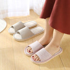 Women Indoor Slippers Flat Shoes Spring Autumn Linen Flip Flops Home Slippers Comfortable Memory Foam Slippers Lining Slip-On Lightweight Durable House Shoes Stevvex