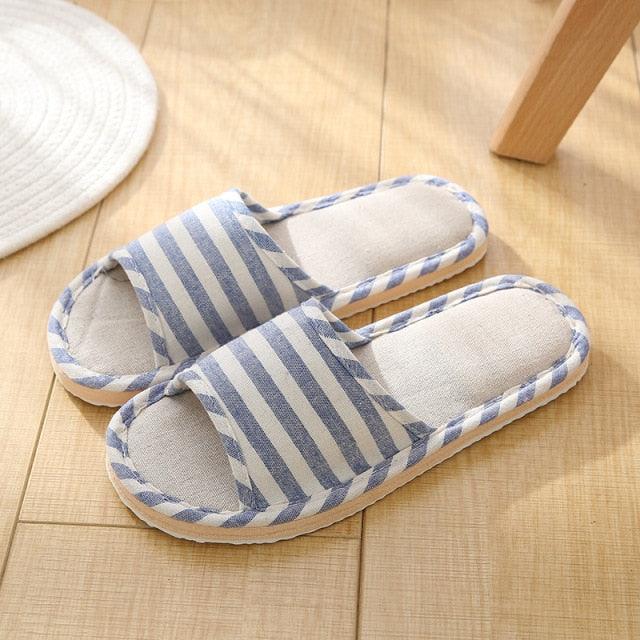 Women Indoor Slippers Flat Shoes Spring Autumn Linen Flip Flops Home Slippers Comfortable Memory Foam Slippers Lining Slip-On Lightweight Durable House Shoes Stevvex
