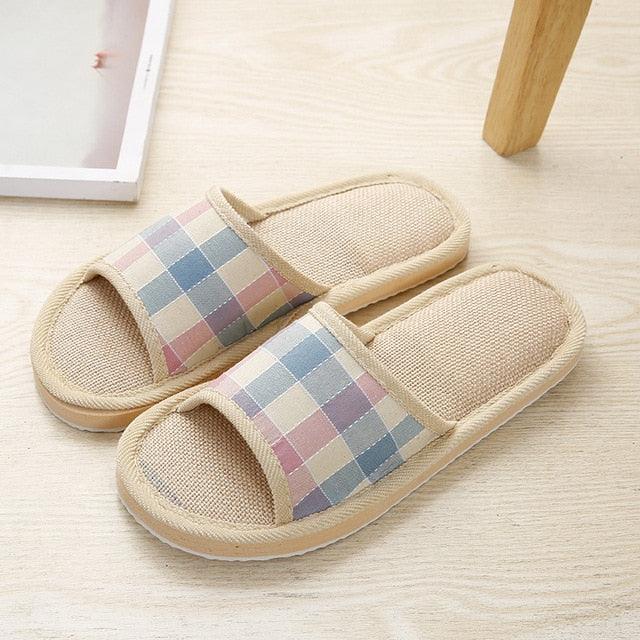 Women Indoor Slippers Flat Shoes Spring Autumn Linen Flip Flops Home Slippers Comfortable Memory Foam Slippers Lining Slip-On Lightweight Durable House Shoes Stevvex