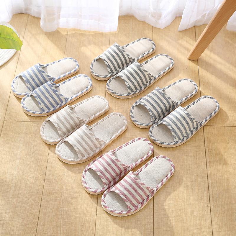 Women Indoor Slippers Flat Shoes Spring Autumn Linen Flip Flops Home Slippers Comfortable Memory Foam Slippers Lining Slip-On Lightweight Durable House Shoes Stevvex