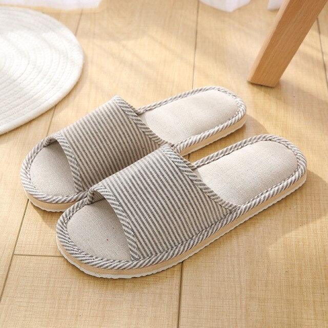 Women Indoor Slippers Flat Shoes Spring Autumn Linen Flip Flops Home Slippers Comfortable Memory Foam Slippers Lining Slip-On Lightweight Durable House Shoes Stevvex