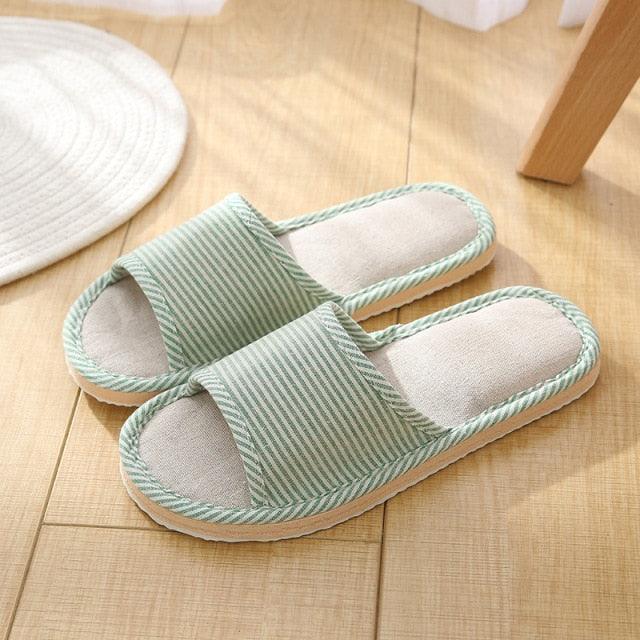 Women Indoor Slippers Flat Shoes Spring Autumn Linen Flip Flops Home Slippers Comfortable Memory Foam Slippers Lining Slip-On Lightweight Durable House Shoes Stevvex