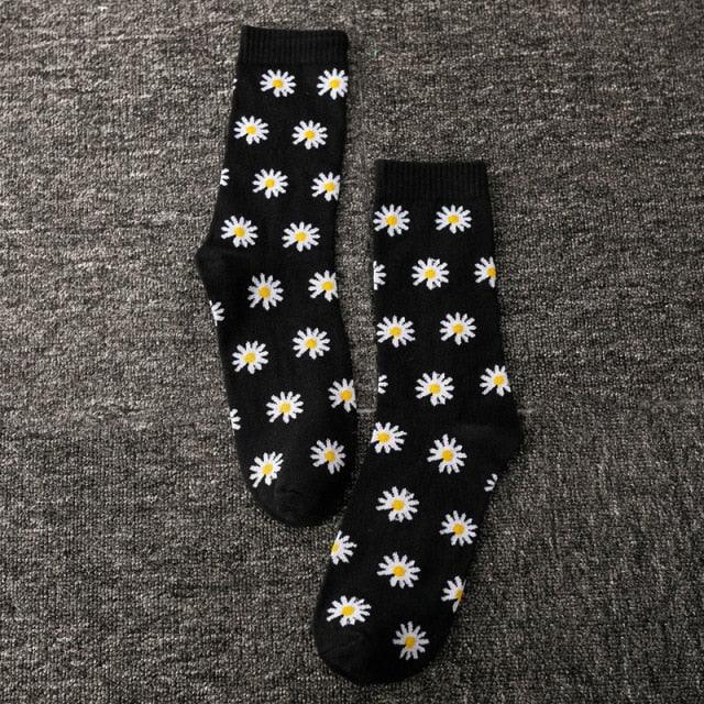 Women Korea Funny Socks Long Socks Black Cool Socks Harajuku GD Hip Hop Cotton Skateboard Socks Men New Trend Daisy Socks Men Stevvex