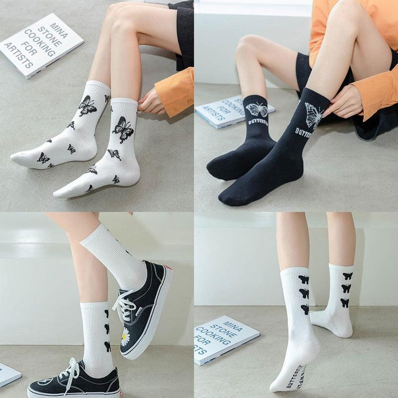 Women Korea Funny Socks Long Socks Black Cool Socks Harajuku GD Hip Hop Cotton Skateboard Socks Men New Trend Daisy Socks Men Stevvex