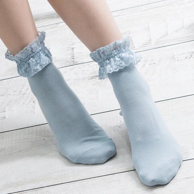 Women Lace Mesh Black White Cotton Socks Japanese Maiden Lovely Short Socks Frilly Ruffle Princess Socks For Women Stevvex