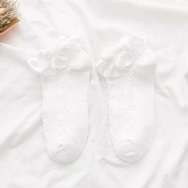Women Lace Mesh Black White Cotton Socks Japanese Maiden Lovely Short Socks Frilly Ruffle Princess Socks For Women Stevvex