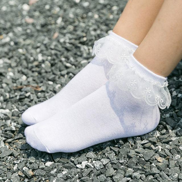 Women Lace Mesh Black White Cotton Socks Japanese Maiden Lovely Short Socks Frilly Ruffle Princess Socks For Women Stevvex