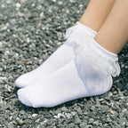 Women Lace Mesh Black White Cotton Socks Japanese Maiden Lovely Short Socks Frilly Ruffle Princess Socks For Women Stevvex