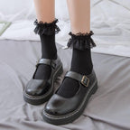 Women Lace Mesh Black White Cotton Socks Japanese Maiden Lovely Short Socks Frilly Ruffle Princess Socks For Women Stevvex