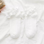 Women Lace Mesh Black White Cotton Socks Japanese Maiden Lovely Short Socks Frilly Ruffle Princess Socks For Women Stevvex