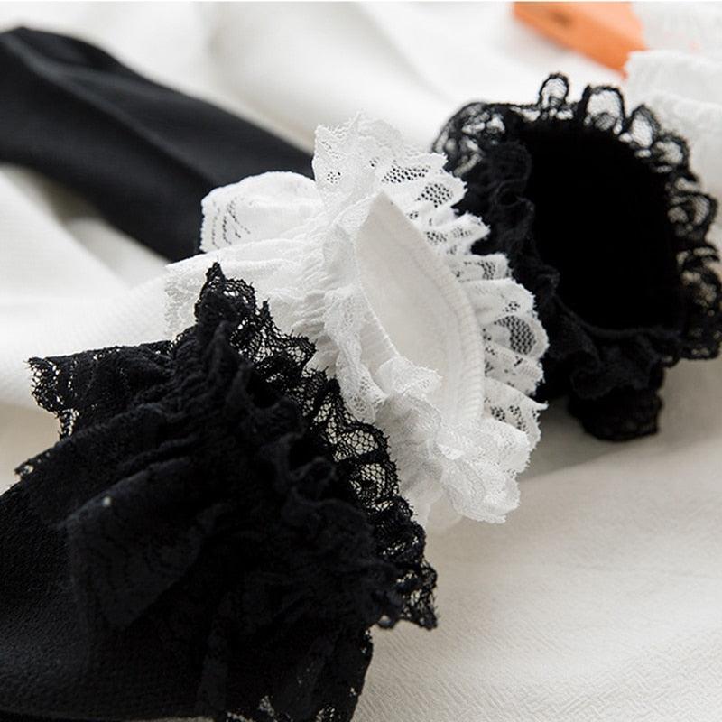Women Lace Mesh Black White Cotton Socks Japanese Maiden Lovely Short Socks Frilly Ruffle Princess Socks For Women Stevvex