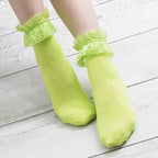 Women Lace Mesh Black White Cotton Socks Japanese Maiden Lovely Short Socks Frilly Ruffle Princess Socks For Women Stevvex