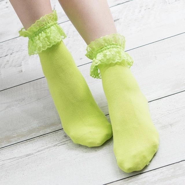 Women Lace Mesh Black White Cotton Socks Japanese Maiden Lovely Short Socks Frilly Ruffle Princess Socks For Women Stevvex