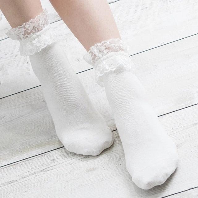 Women Lace Mesh Black White Cotton Socks Japanese Maiden Lovely Short Socks Frilly Ruffle Princess Socks For Women Stevvex