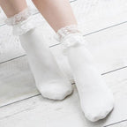Women Lace Mesh Black White Cotton Socks Japanese Maiden Lovely Short Socks Frilly Ruffle Princess Socks For Women Stevvex