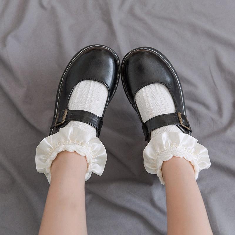 Women Lace Mesh Black White Cotton Socks Japanese Maiden Lovely Short Socks Frilly Ruffle Princess Socks For Women Stevvex