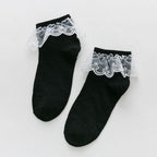 Women Lace Mesh Black White Cotton Socks Japanese Maiden Lovely Short Socks Frilly Ruffle Princess Socks For Women Stevvex