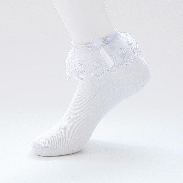 Women Lace Mesh Black White Cotton Socks Japanese Maiden Lovely Short Socks Frilly Ruffle Princess Socks For Women Stevvex