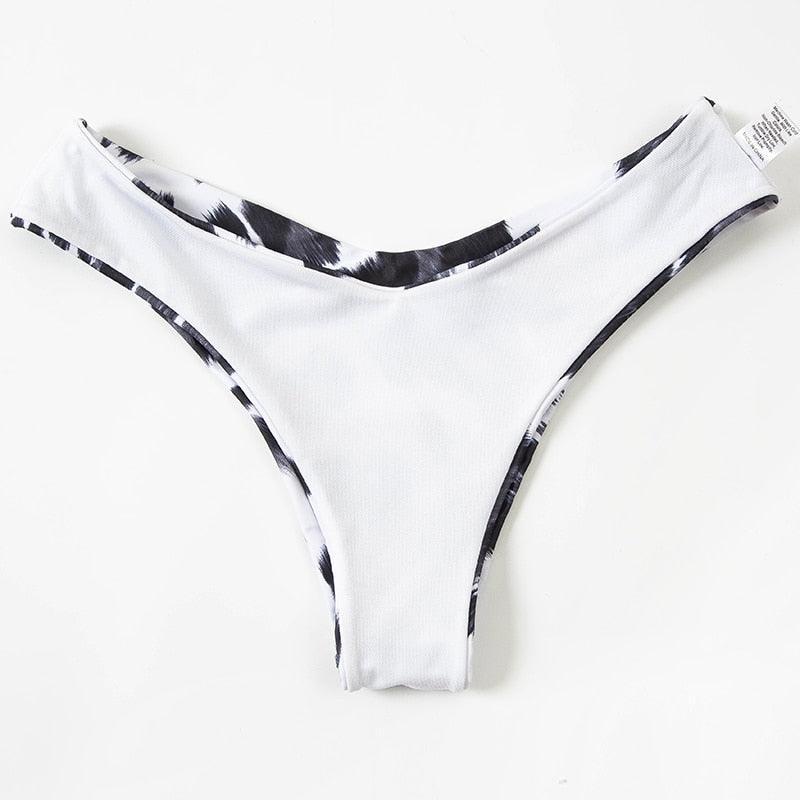 Women Lace Up Black Print Bikini Set Beach Swimsuit Women's Halter Self Bikini Set Padded Top Two Piece Swimsuit Summer Padded Bra Swim Panties  Bandage Vintage Bathing Suit Stevvex