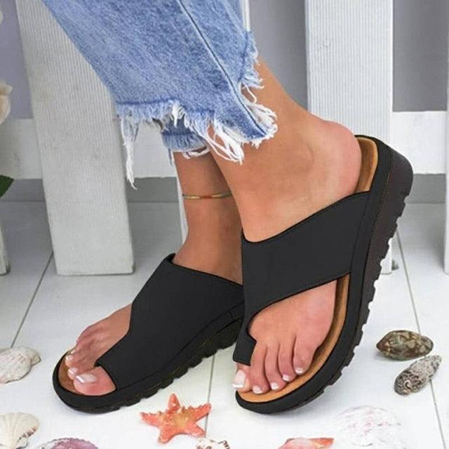 Women Leather Shoes Comfy Platform Flat Sole Casual Soft Big Toe Foot Sandal Flat Sole Casual Soft Toe Ring Unique Sandal Modern Summer Beach Shoes Stevvex