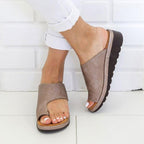 Women Leather Shoes Comfy Platform Flat Sole Ladies Casual Soft Big Toe Foot Sandal Walking Strappy Slides Sandals Open Toe Summer Shoes With Arch Support Stevvex