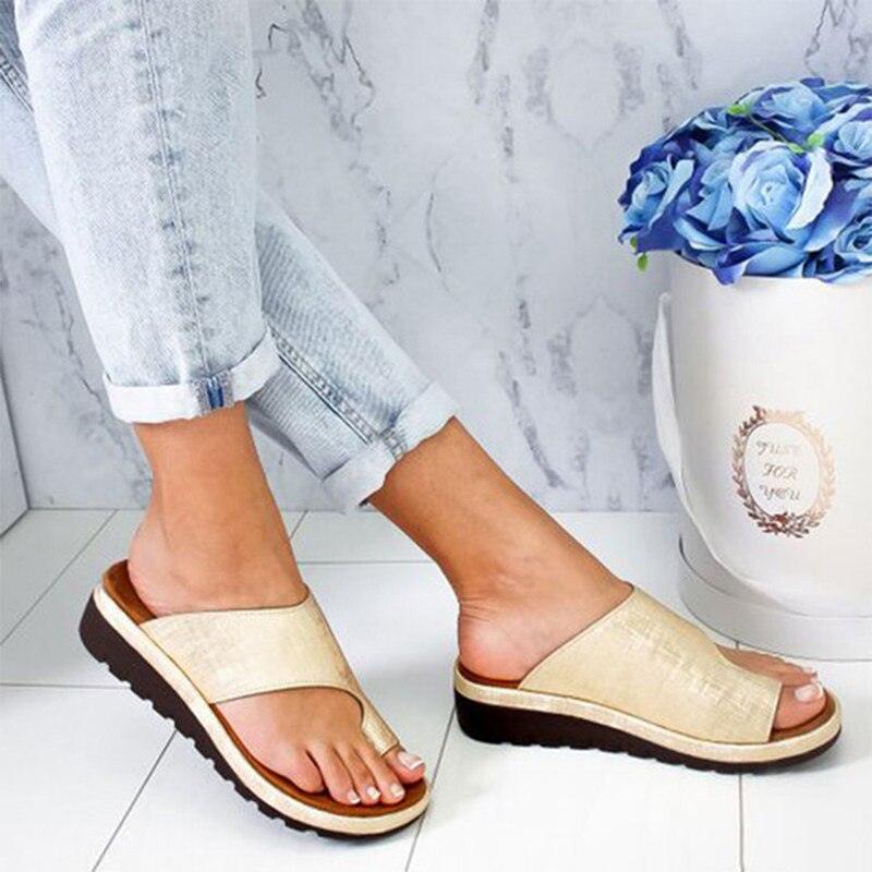 Women Leather Shoes Comfy Platform Flat Sole Ladies Casual Soft Big Toe Foot Sandal Walking Strappy Slides Sandals Open Toe Summer Shoes With Arch Support Stevvex