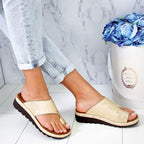 Women Leather Shoes Comfy Platform Flat Sole Ladies Casual Soft Big Toe Foot Sandal Walking Strappy Slides Sandals Open Toe Summer Shoes With Arch Support Stevvex