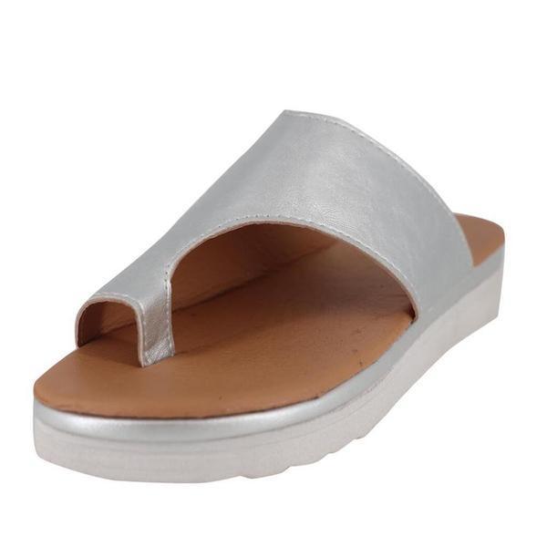 Women Leather Shoes Comfy Platform Flat Sole Ladies Casual Soft Big Toe Foot Sandal Walking Strappy Slides Sandals Open Toe Summer Shoes With Arch Support Stevvex