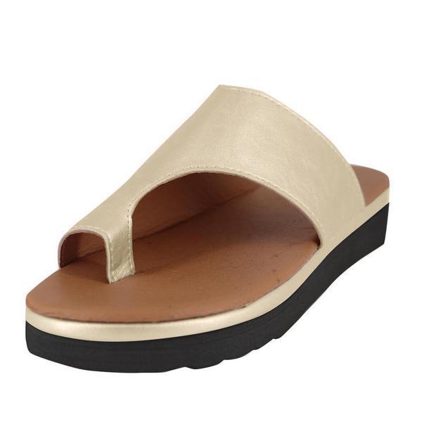 Women Leather Shoes Comfy Platform Flat Sole Ladies Casual Soft Big Toe Foot Sandal Walking Strappy Slides Sandals Open Toe Summer Shoes With Arch Support Stevvex