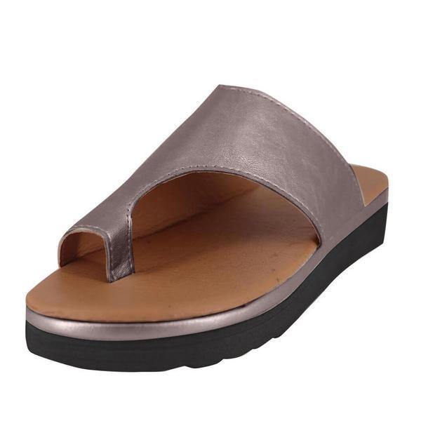 Women Leather Shoes Comfy Platform Flat Sole Ladies Casual Soft Big Toe Foot Sandal Walking Strappy Slides Sandals Open Toe Summer Shoes With Arch Support Stevvex