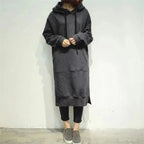 Women Loose Long Hoodie Casual Solid Color Hooded Sweatshirts Student's Autumn Winter Baggy Pullover Oversized Sweatshirt Dress Stevvex