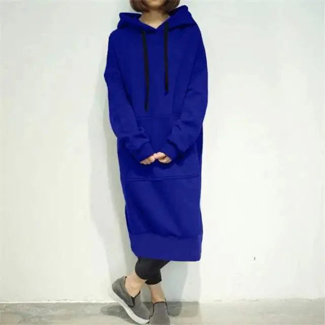 Women Loose Long Hoodie Casual Solid Color Hooded Sweatshirts Student's Autumn Winter Baggy Pullover Oversized Sweatshirt Dress Stevvex