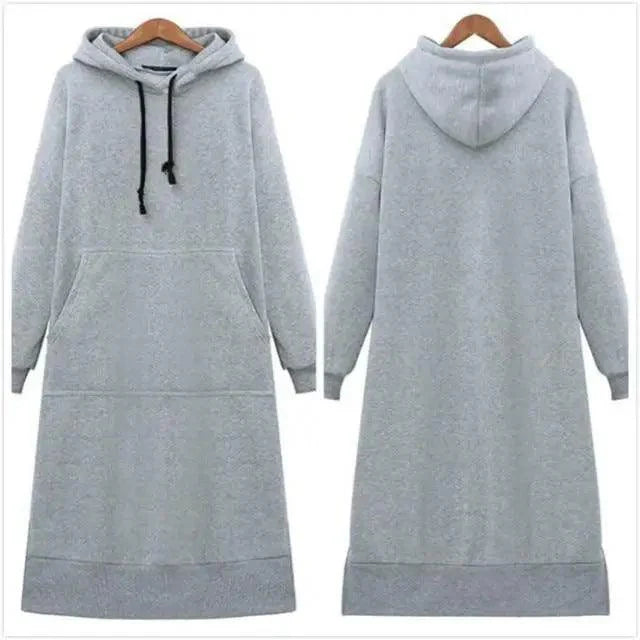 Women Loose Long Hoodie Casual Solid Color Hooded Sweatshirts Student's Autumn Winter Baggy Pullover Oversized Sweatshirt Dress Stevvex