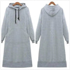 Women Loose Long Hoodie Casual Solid Color Hooded Sweatshirts Student's Autumn Winter Baggy Pullover Oversized Sweatshirt Dress Stevvex