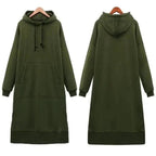 Women Loose Long Hoodie Casual Solid Color Hooded Sweatshirts Student's Autumn Winter Baggy Pullover Oversized Sweatshirt Dress Stevvex