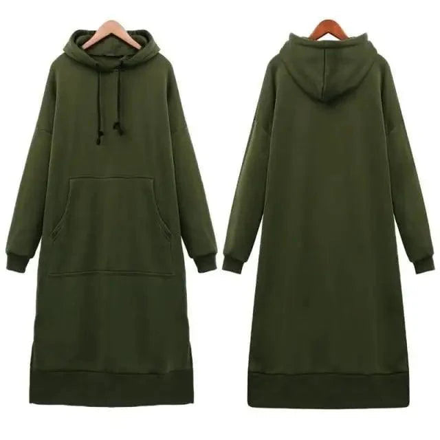 Women Loose Long Hoodie Casual Solid Color Hooded Sweatshirts Student's Autumn Winter Baggy Pullover Oversized Sweatshirt Dress Stevvex