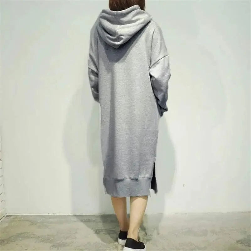 Women Loose Long Hoodie Casual Solid Color Hooded Sweatshirts Student's Autumn Winter Baggy Pullover Oversized Sweatshirt Dress Stevvex