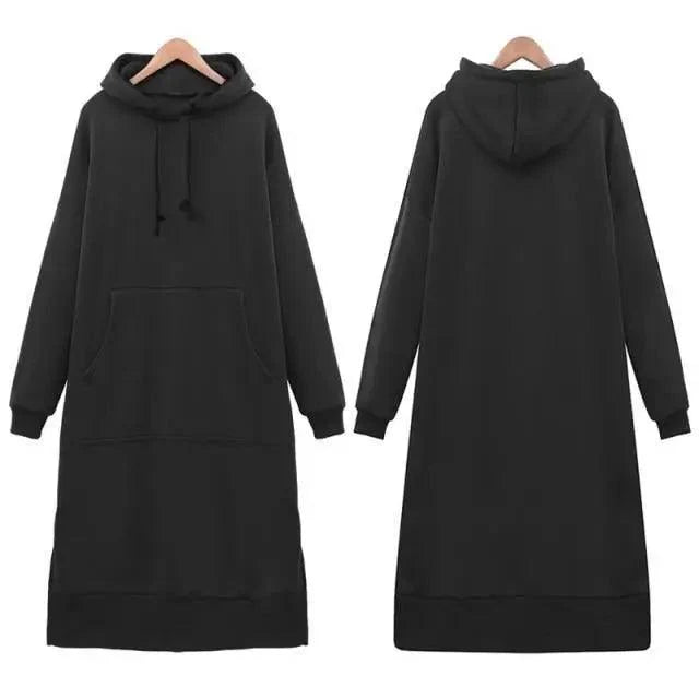 Women Loose Long Hoodie Casual Solid Color Hooded Sweatshirts Student's Autumn Winter Baggy Pullover Oversized Sweatshirt Dress Stevvex