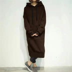Women Loose Long Hoodie Casual Solid Color Hooded Sweatshirts Student's Autumn Winter Baggy Pullover Oversized Sweatshirt Dress Stevvex