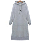 Women Loose Long Hoodie Casual Solid Color Hooded Sweatshirts Student's Autumn Winter Baggy Pullover Oversized Sweatshirt Dress Stevvex
