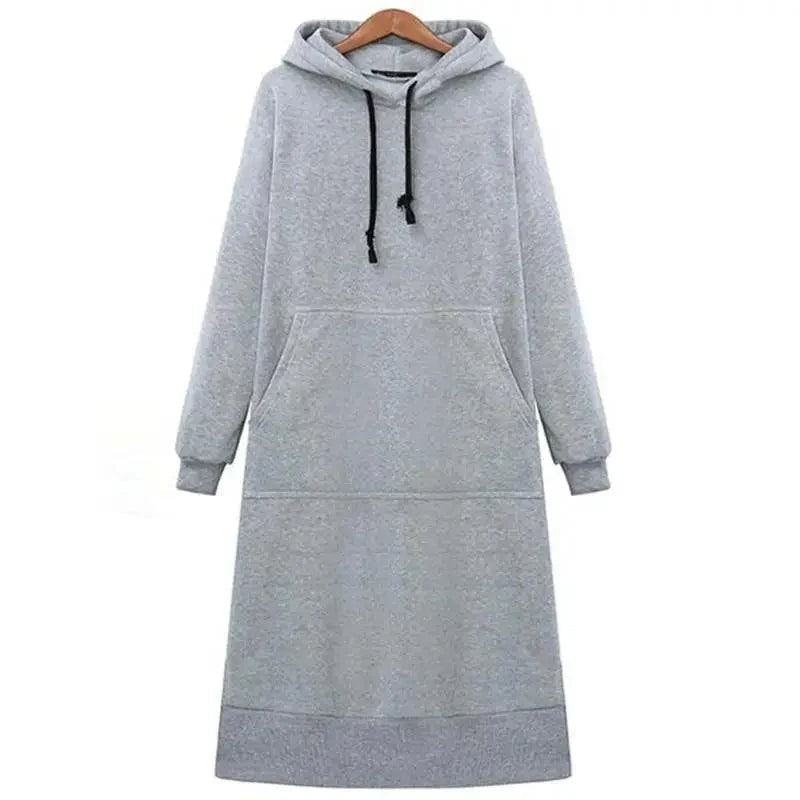 Women Loose Long Hoodie Casual Solid Color Hooded Sweatshirts Student's Autumn Winter Baggy Pullover Oversized Sweatshirt Dress Stevvex