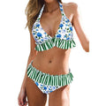 Women Low Waist Bikini Ruffle Swimwear Women Print Swimsuit Women's Bikini Swimsuits Ruffle Floral Two Piece Bathing Suits Printed Halter Neck Swimwear Beachwear Push Up Bikinis Two-piece Bathing Suits Beach Wear Stevvex