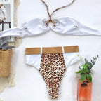 Women Luxury Leopard High Waist Bikini  Swimsuit Women's Push Up Bra Tie Side Cutout Bikini Set High Cut Padded Solid Bating Suit Swimwear Female Bikini Set Bathing Suit