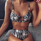 Women Luxury Leopard High Waist Bikini  Swimsuit Women's Push Up Bra Tie Side Cutout Bikini Set High Cut Padded Solid Bating Suit Swimwear Female Bikini Set Bathing Suit
